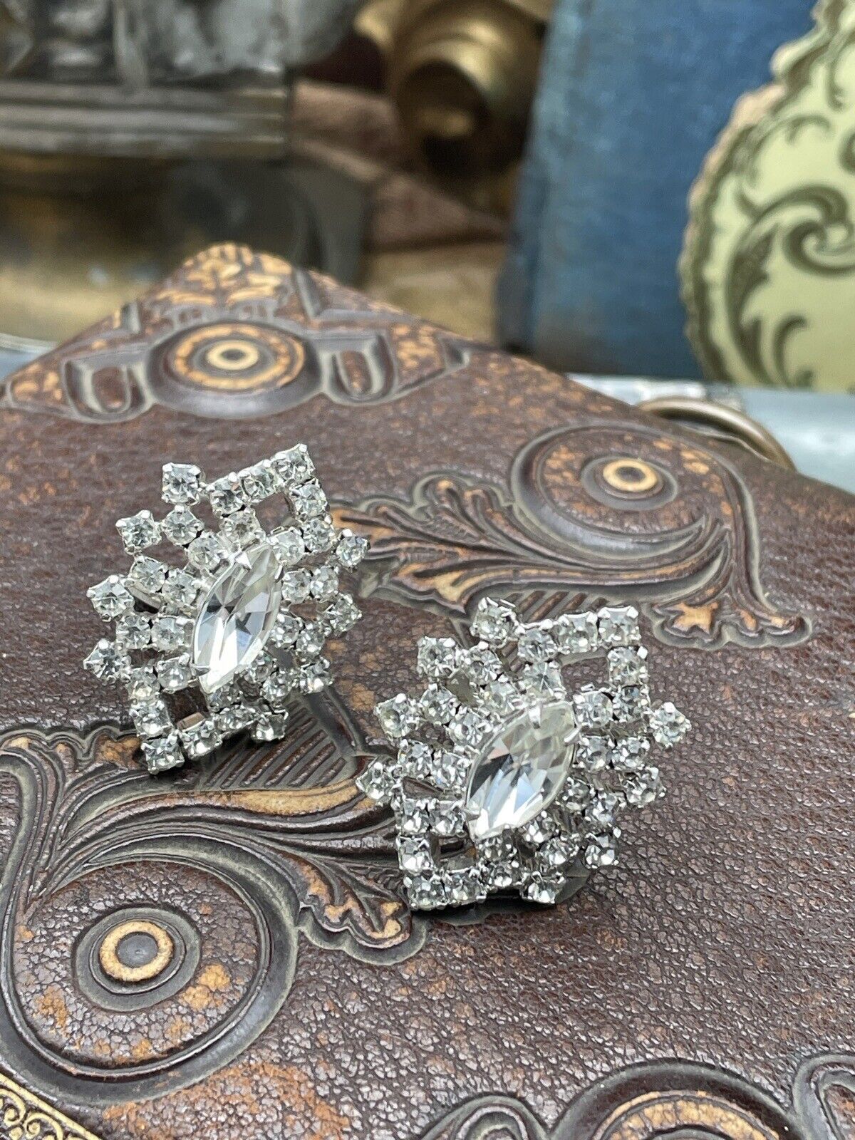 Vintage Rhinestone Earrings Multifaceted Clear Rhinestones