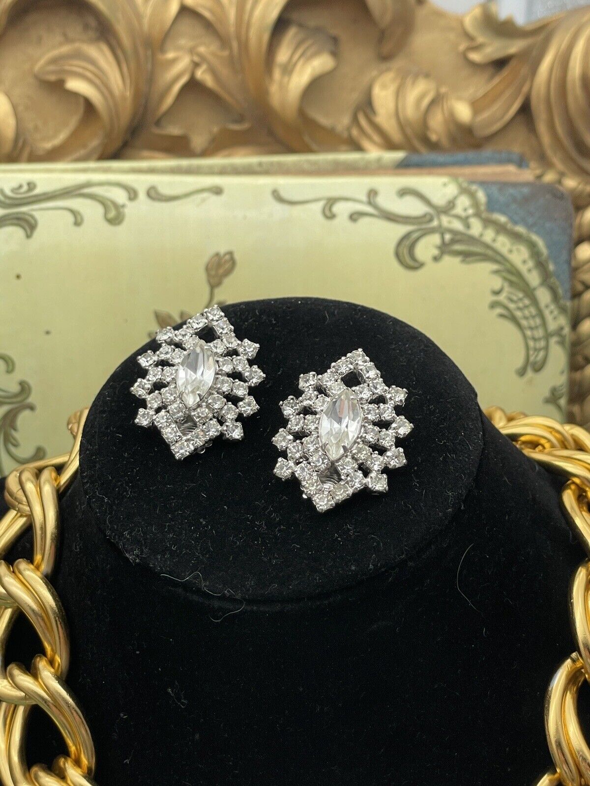 Vintage Rhinestone Earrings Multifaceted Clear Rhinestones