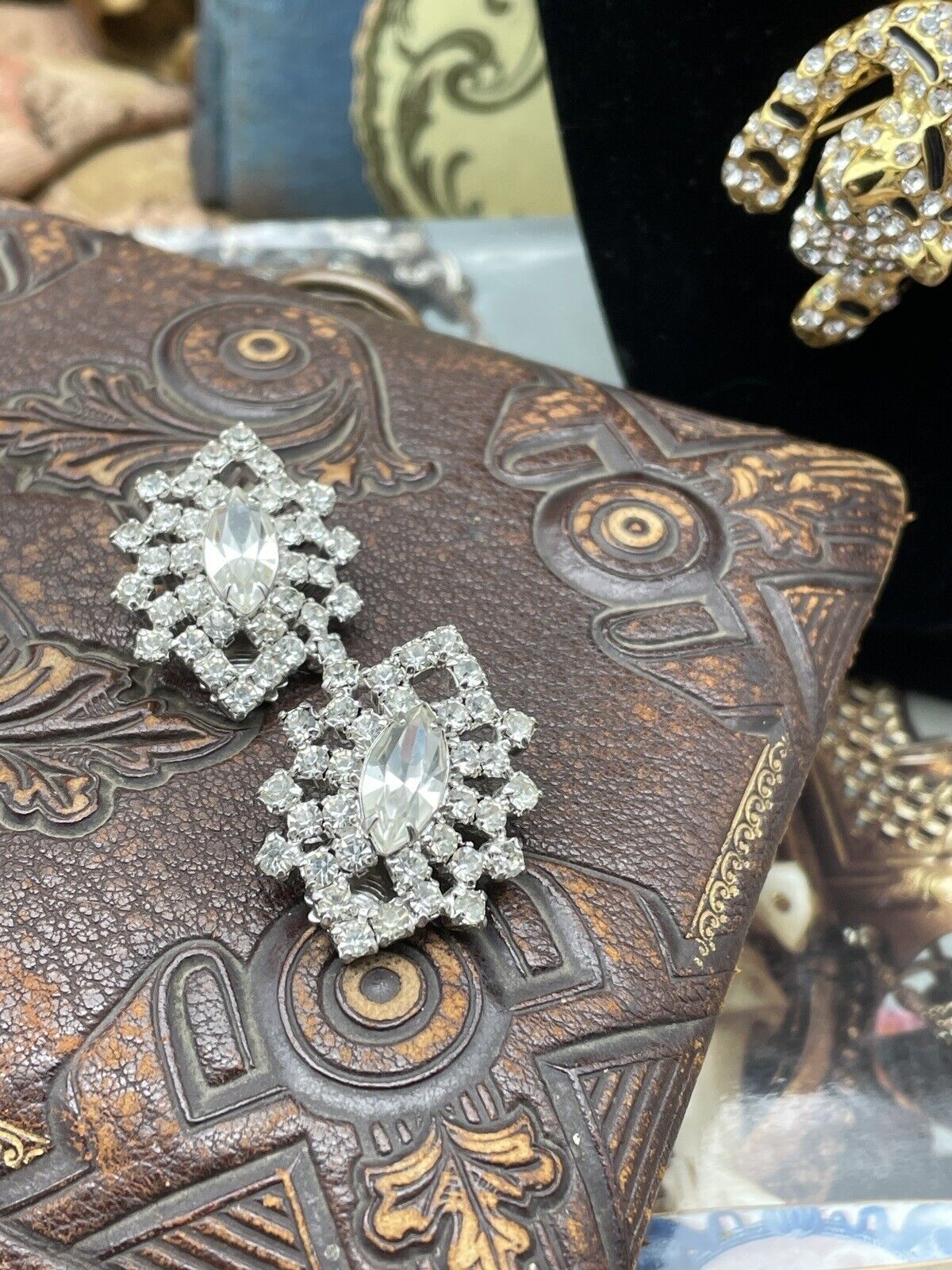 Vintage Rhinestone Earrings Multifaceted Clear Rhinestones