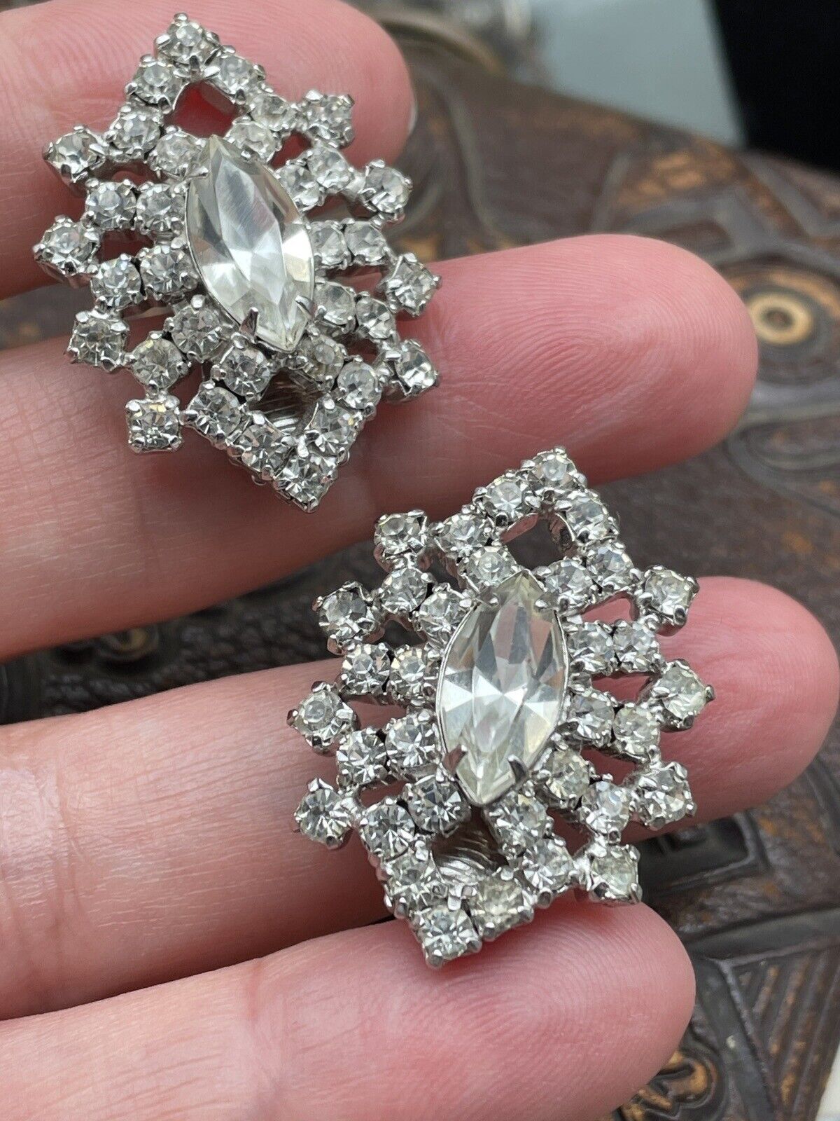 Vintage Rhinestone Earrings Multifaceted Clear Rhinestones