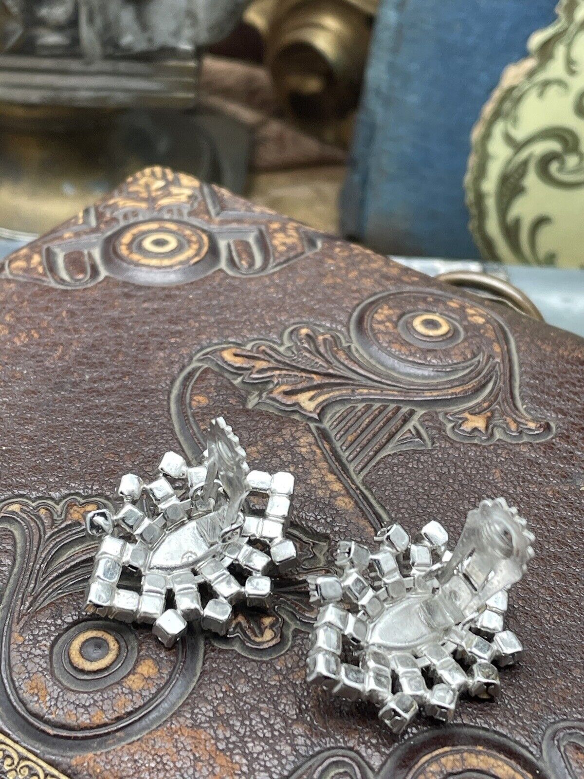 Vintage Rhinestone Earrings Multifaceted Clear Rhinestones
