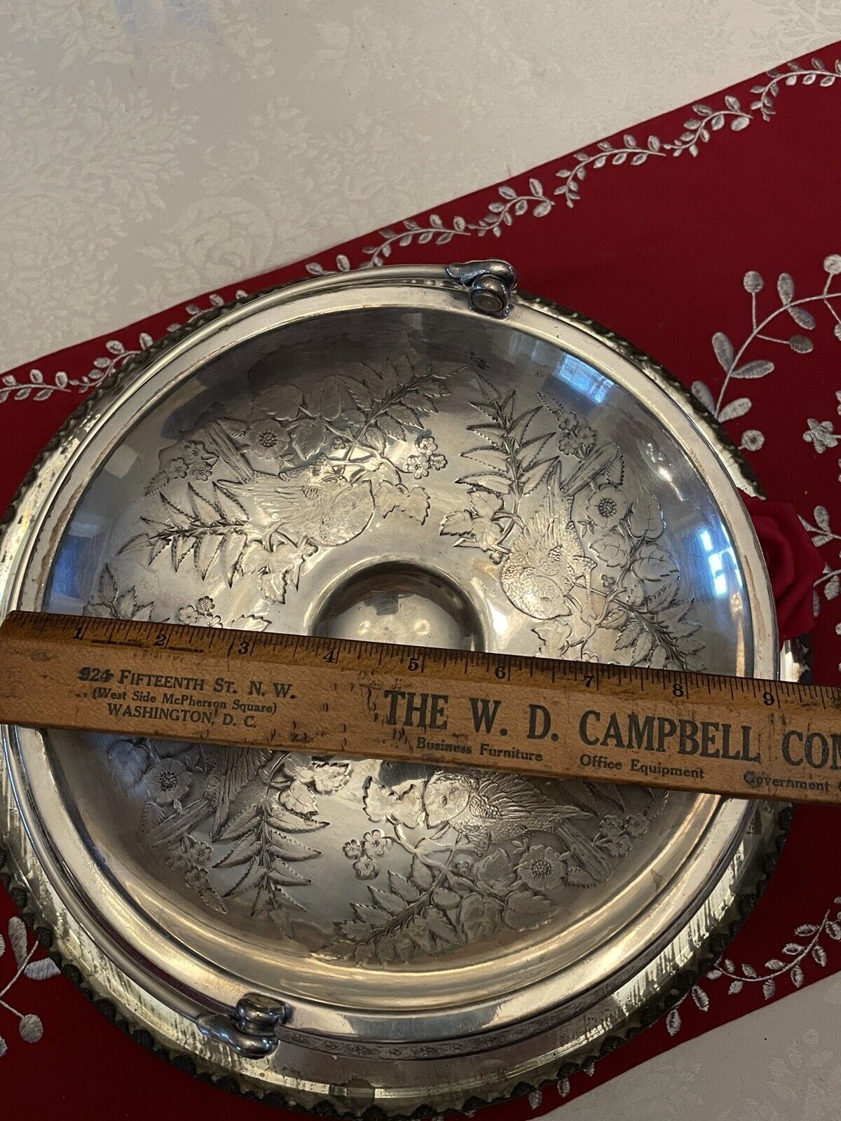 Antique Silverplate Bridal Basket Victorian Bird Motif Flowers & Fern