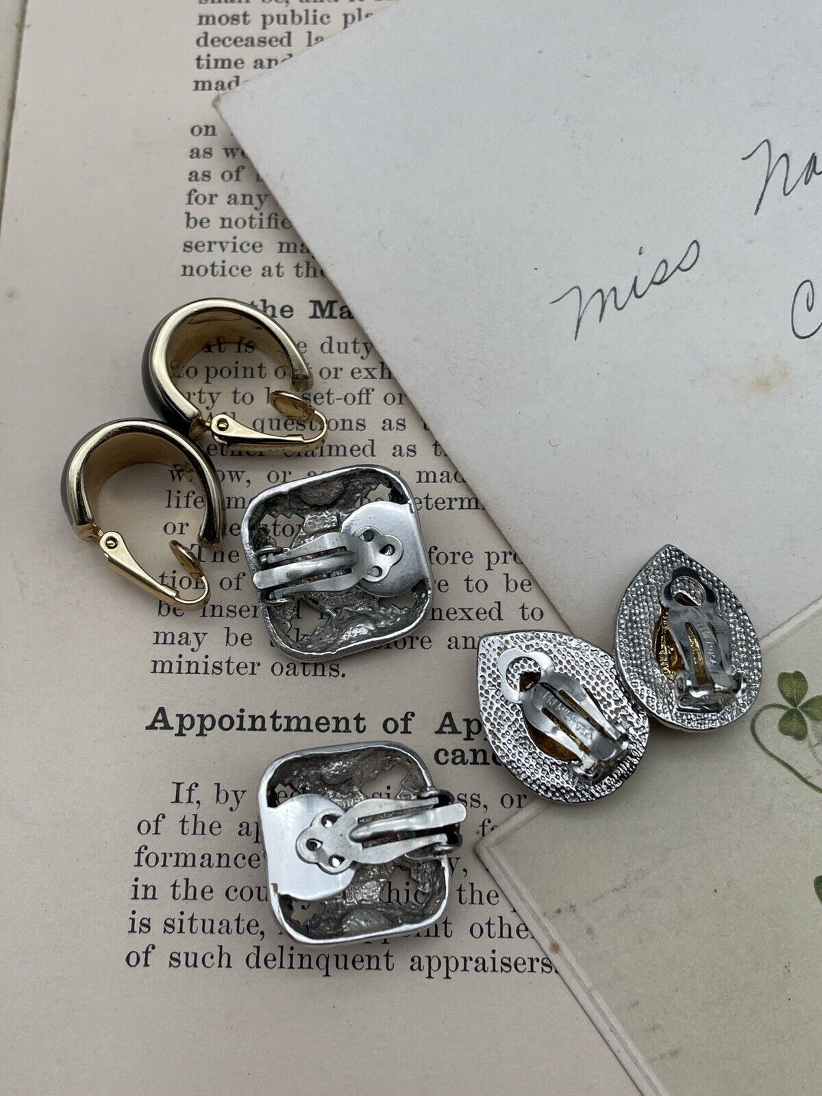 Vintage Earring Set Of 3 Pairs Gold Tone Silver Tone Black Enamel