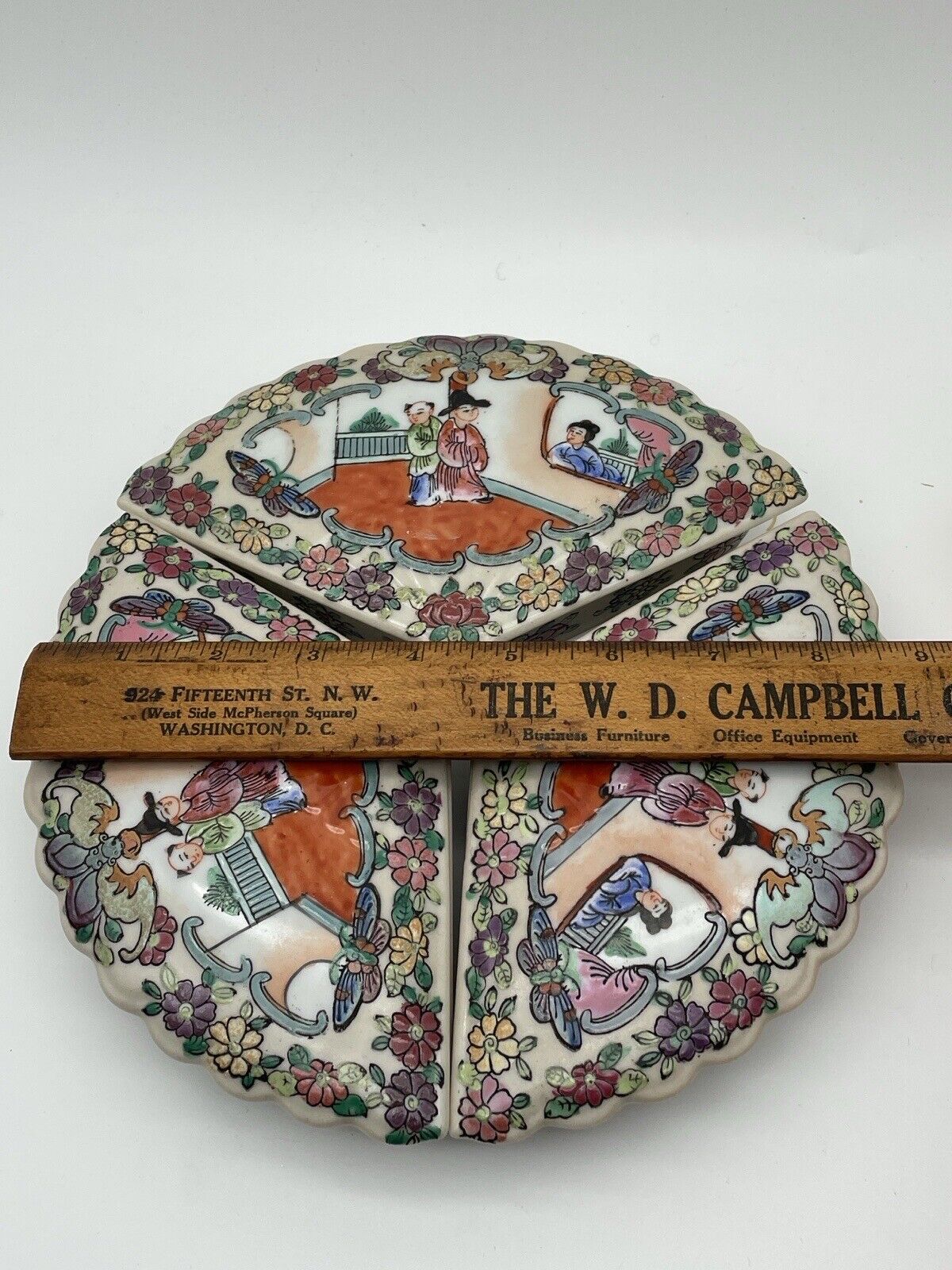 Vintage Chinoiserie Famille Rose Trinket Box Set originally sold by MILLER RHOADS Department Store
