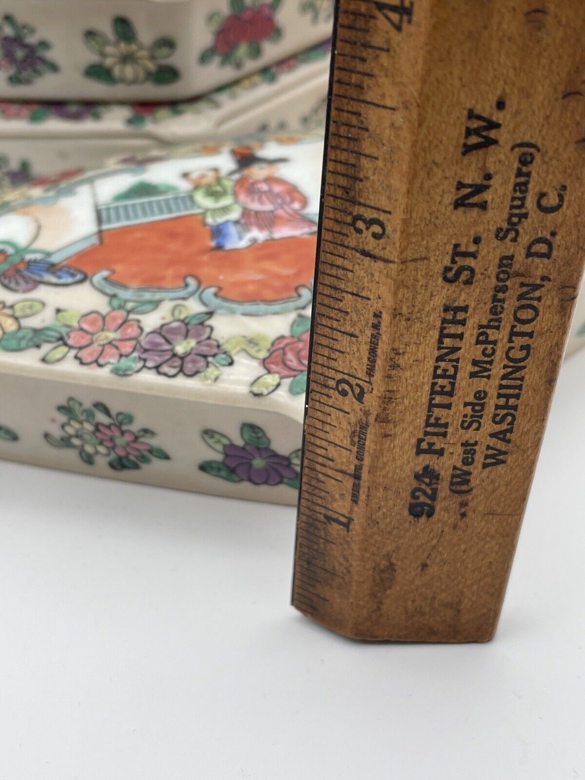 Vintage Chinoiserie Famille Rose Trinket Box Set originally sold by MILLER RHOADS Department Store