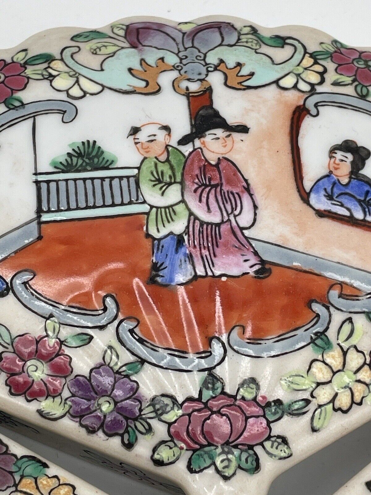 Vintage Chinoiserie Famille Rose Trinket Box Set originally sold by MILLER RHOADS Department Store