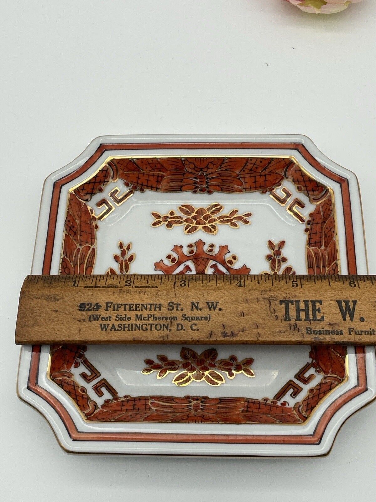 Vintage Chinoiserie Trinket Dish Red Gold