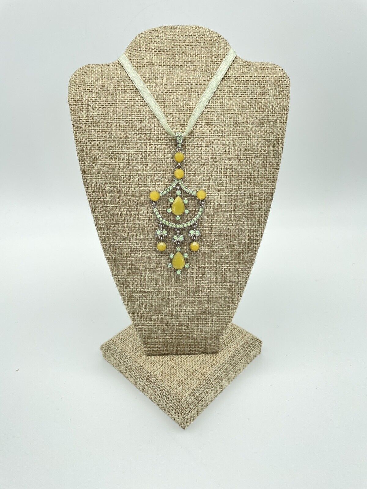Vintage Pendant Yellow & Lime Green Rhinestone Edwardian Revival Style