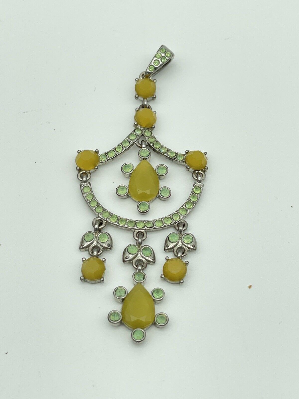 Vintage Pendant Yellow & Lime Green Rhinestone Edwardian Revival Style