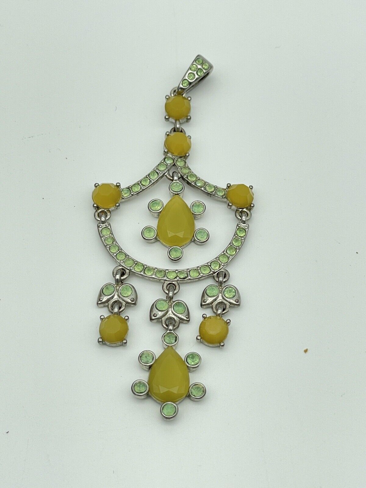Vintage Pendant Yellow & Lime Green Rhinestone Edwardian Revival Style