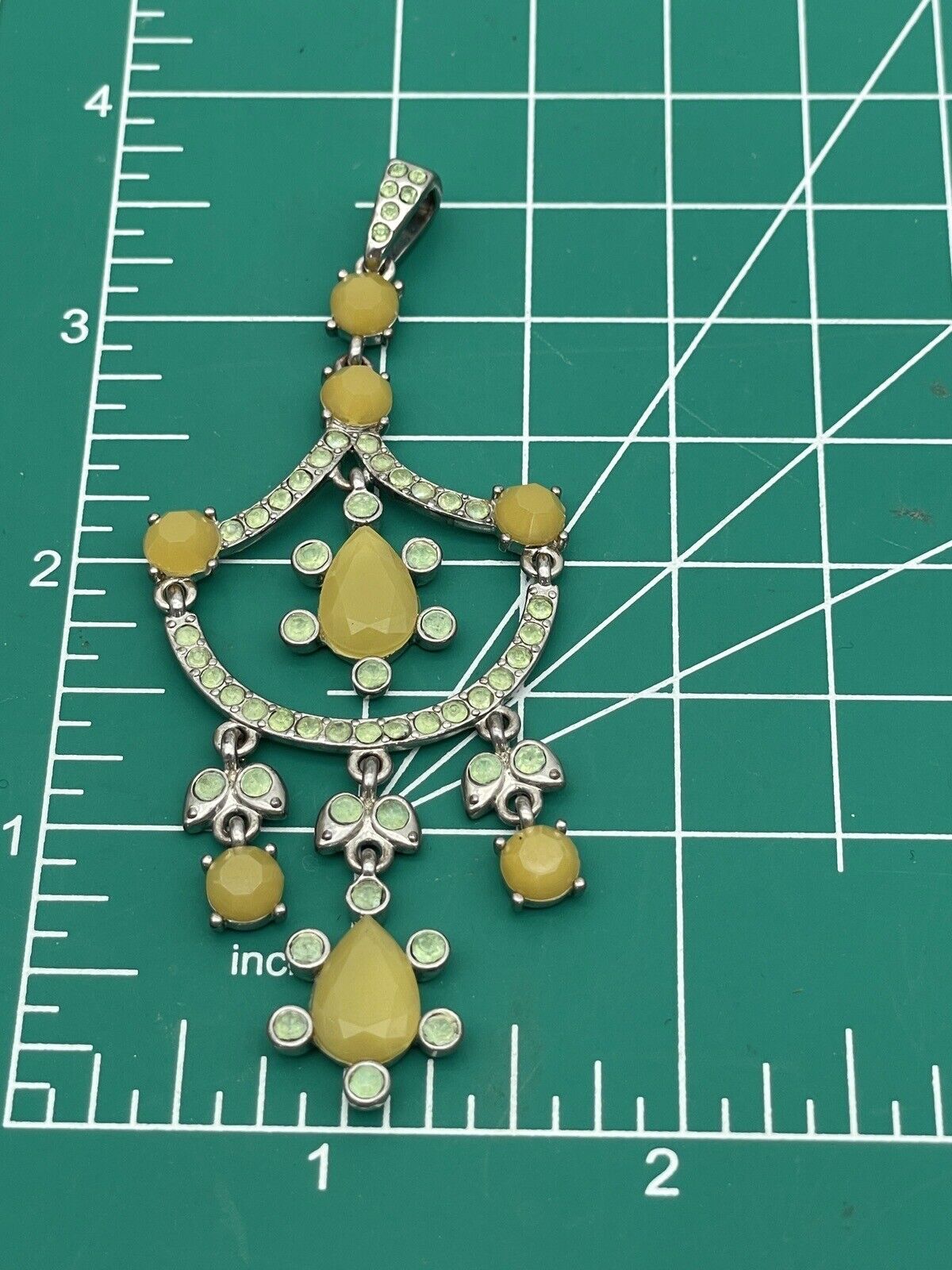 Vintage Pendant Yellow & Lime Green Rhinestone Edwardian Revival Style