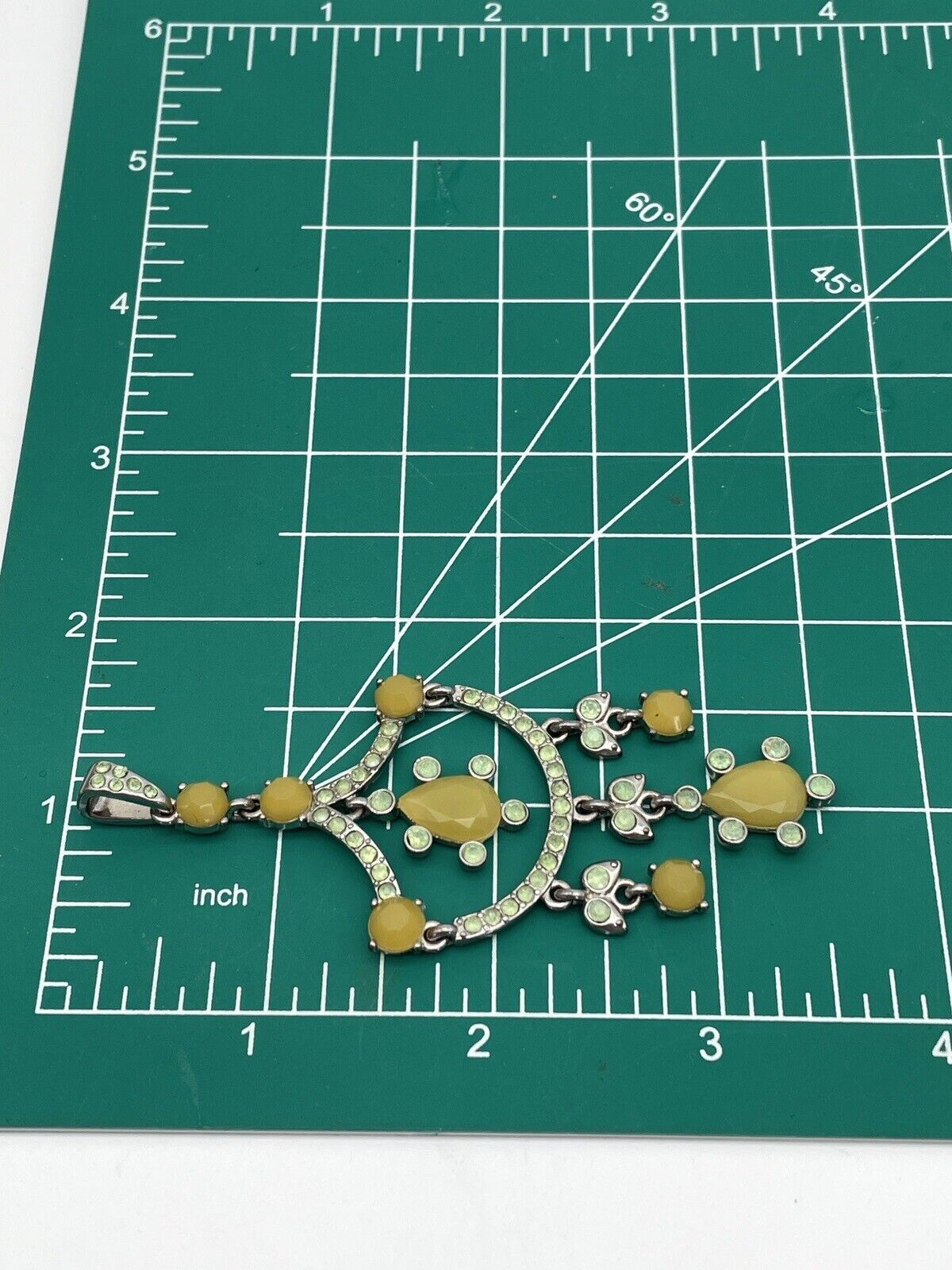 Vintage Pendant Yellow & Lime Green Rhinestone Edwardian Revival Style