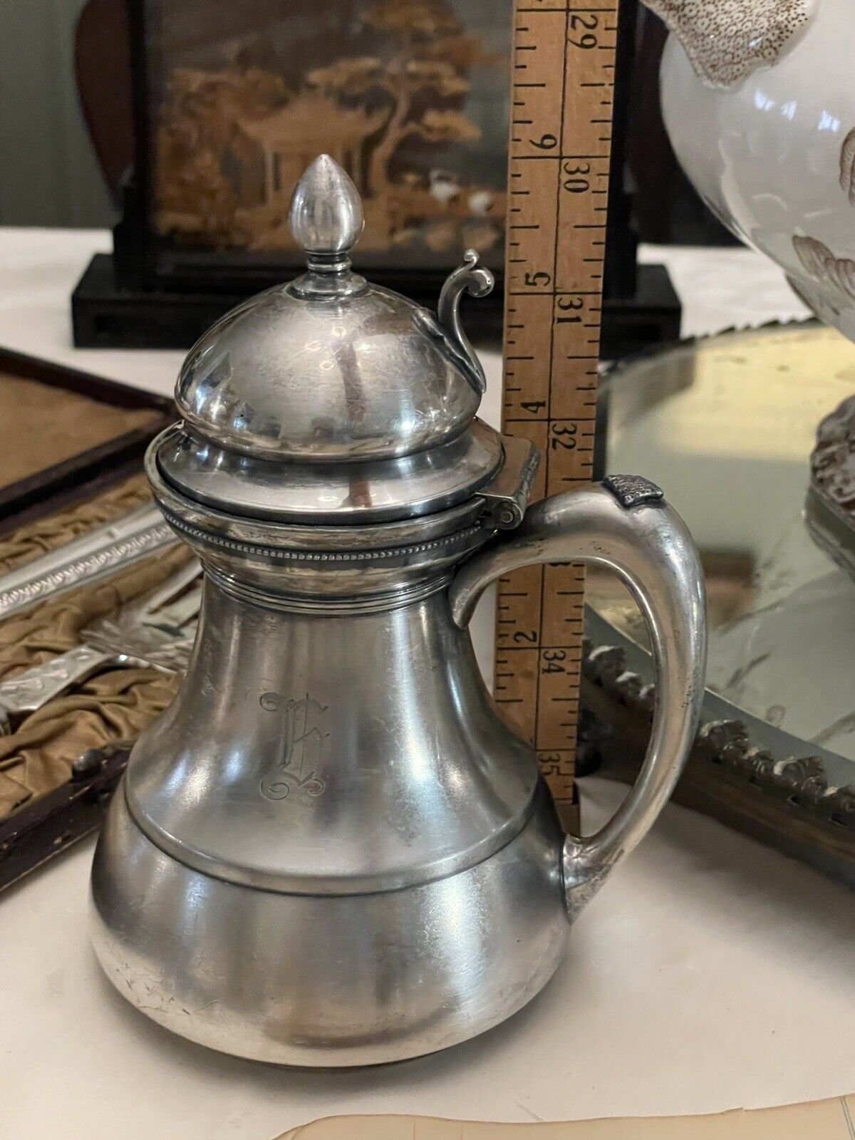 Victorian Syrup Pitcher Meriden B. Co. Quadruple Plate Monogram