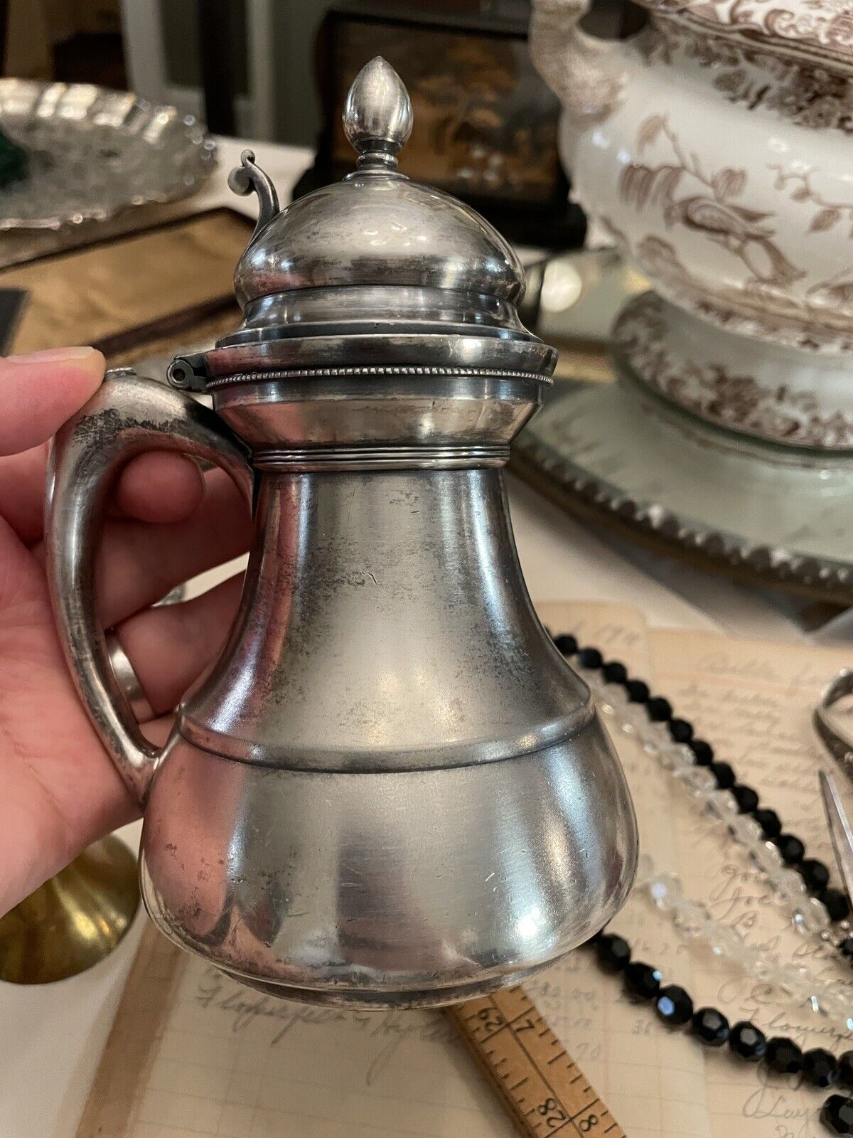 Victorian Syrup Pitcher Meriden B. Co. Quadruple Plate Monogram