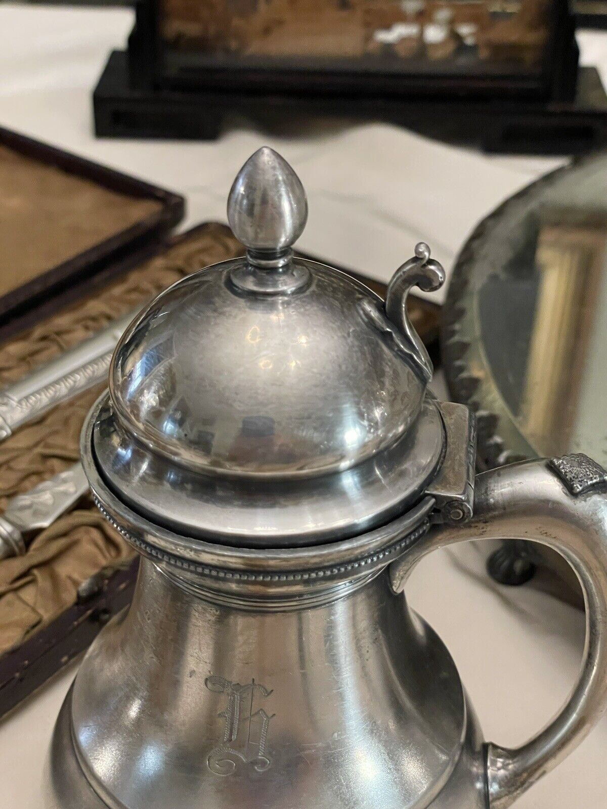 Victorian Syrup Pitcher Meriden B. Co. Quadruple Plate Monogram