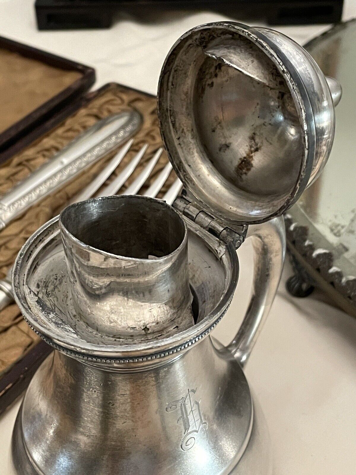 Victorian Syrup Pitcher Meriden B. Co. Quadruple Plate Monogram