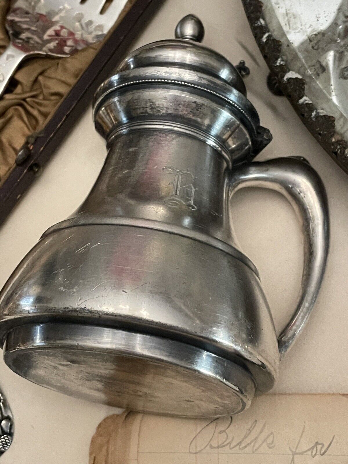 Victorian Syrup Pitcher Meriden B. Co. Quadruple Plate Monogram