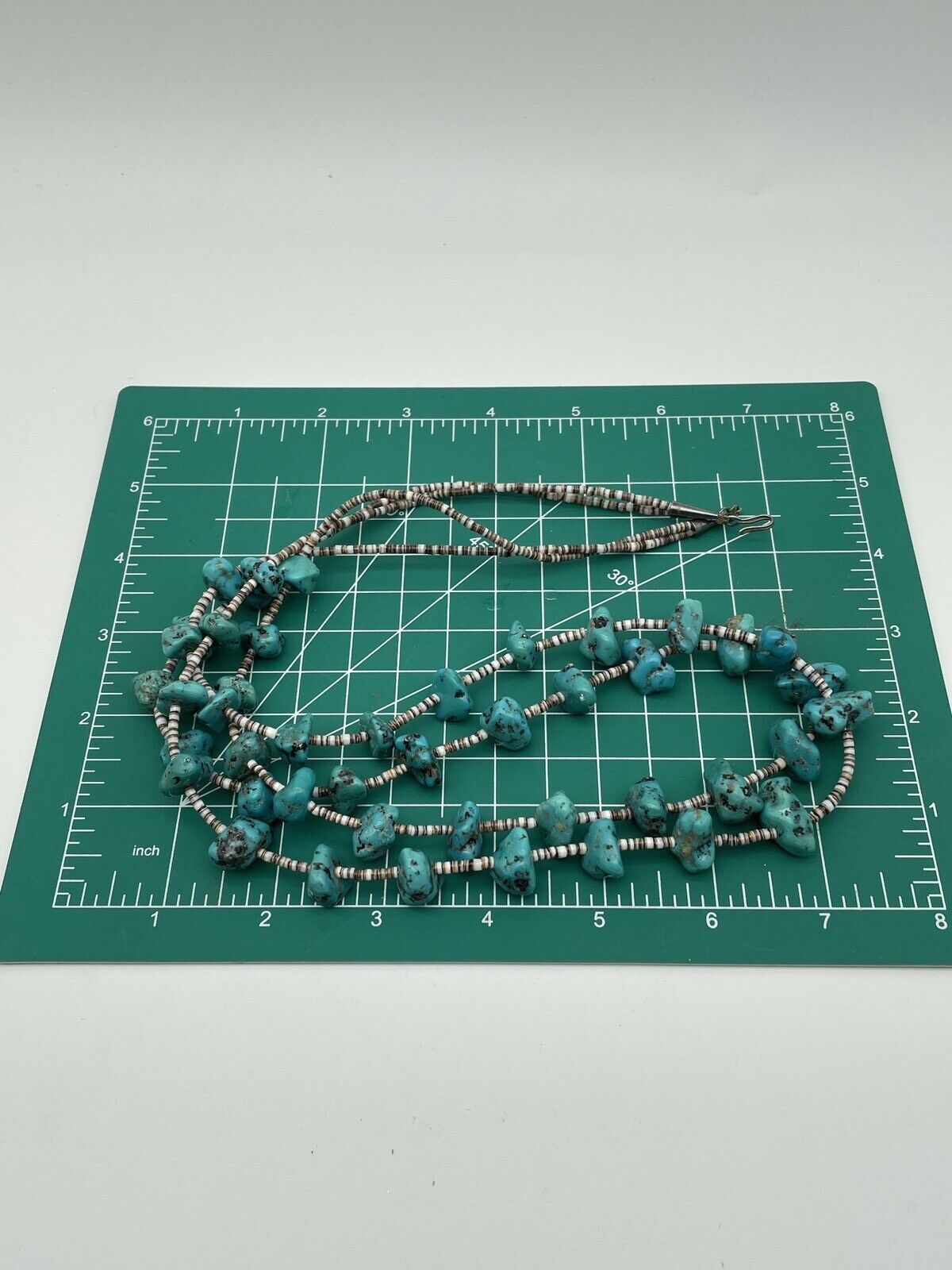 Vintage 2 Strand Turquoise Nugget Necklace With Olive Shell Heishi