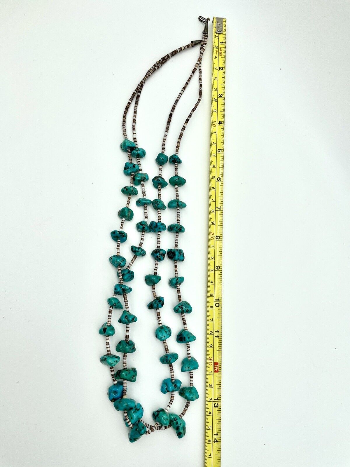 Vintage 2 Strand Turquoise Nugget Necklace With Olive Shell Heishi