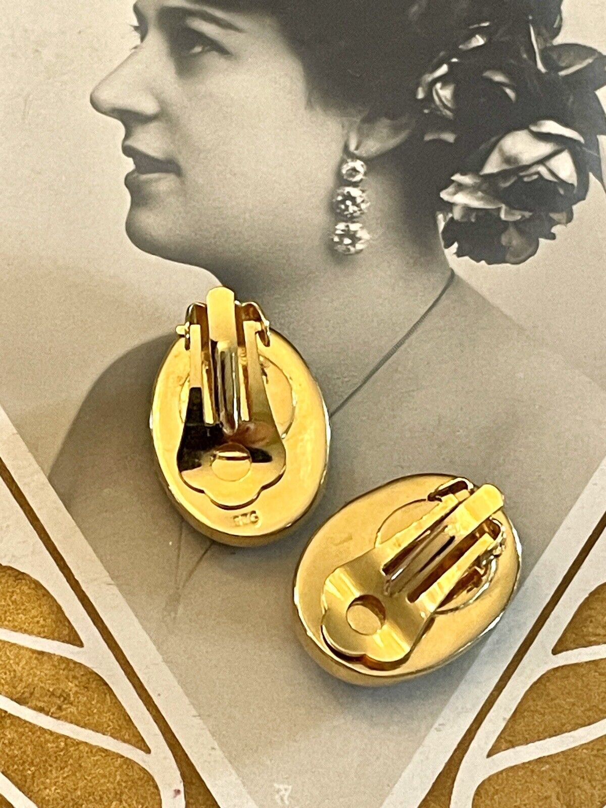 Tiger Eye Carved Earrings Gold Vermeil On 925 Sterling