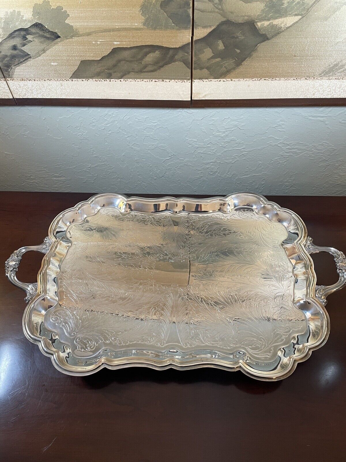Silverplate Tray Victorian Style American Rogers HANDLED & Footed Chased VINTAGE