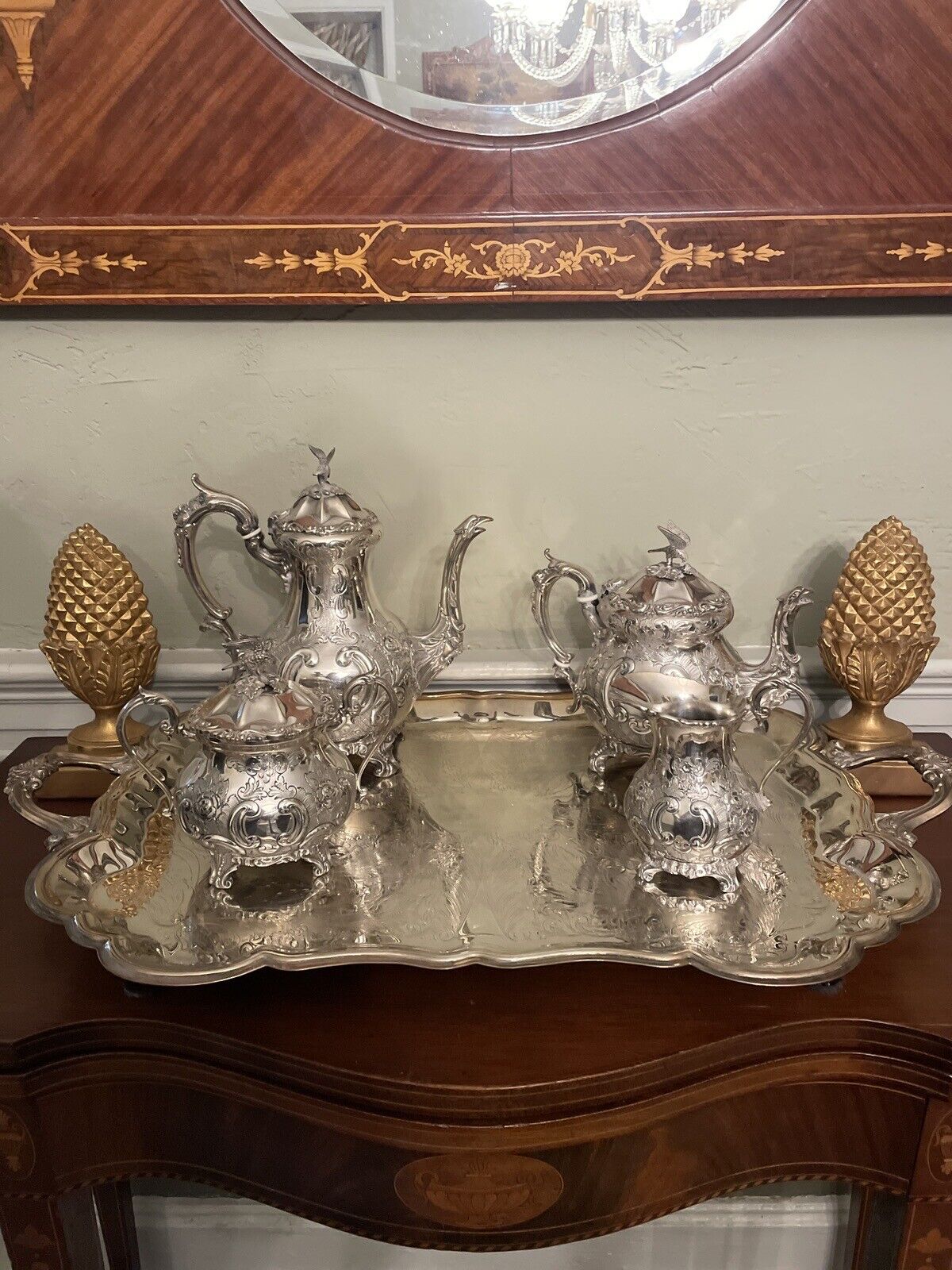 Silverplate Tray Victorian Style American Rogers HANDLED & Footed Chased VINTAGE