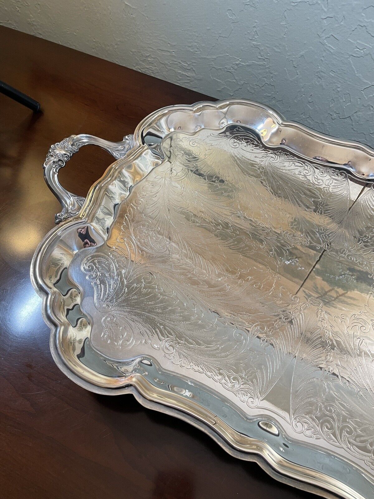 Silverplate Tray Victorian Style American Rogers HANDLED & Footed Chased VINTAGE