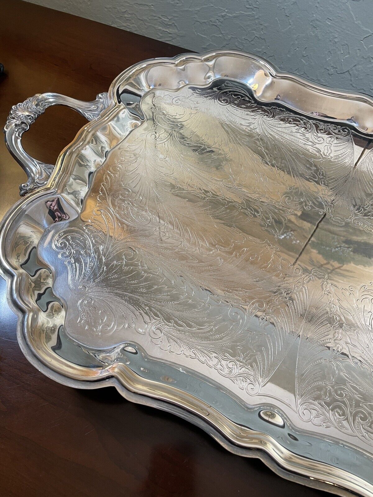 Silverplate Tray Victorian Style American Rogers HANDLED & Footed Chased VINTAGE