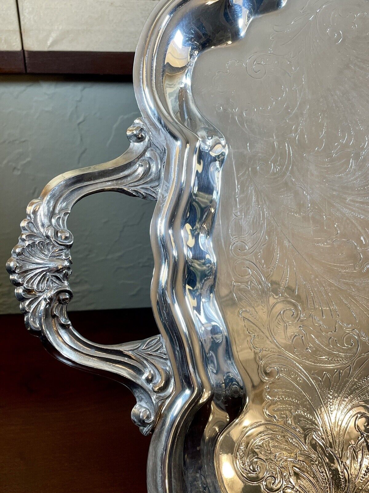 Silverplate Tray Victorian Style American Rogers HANDLED & Footed Chased VINTAGE