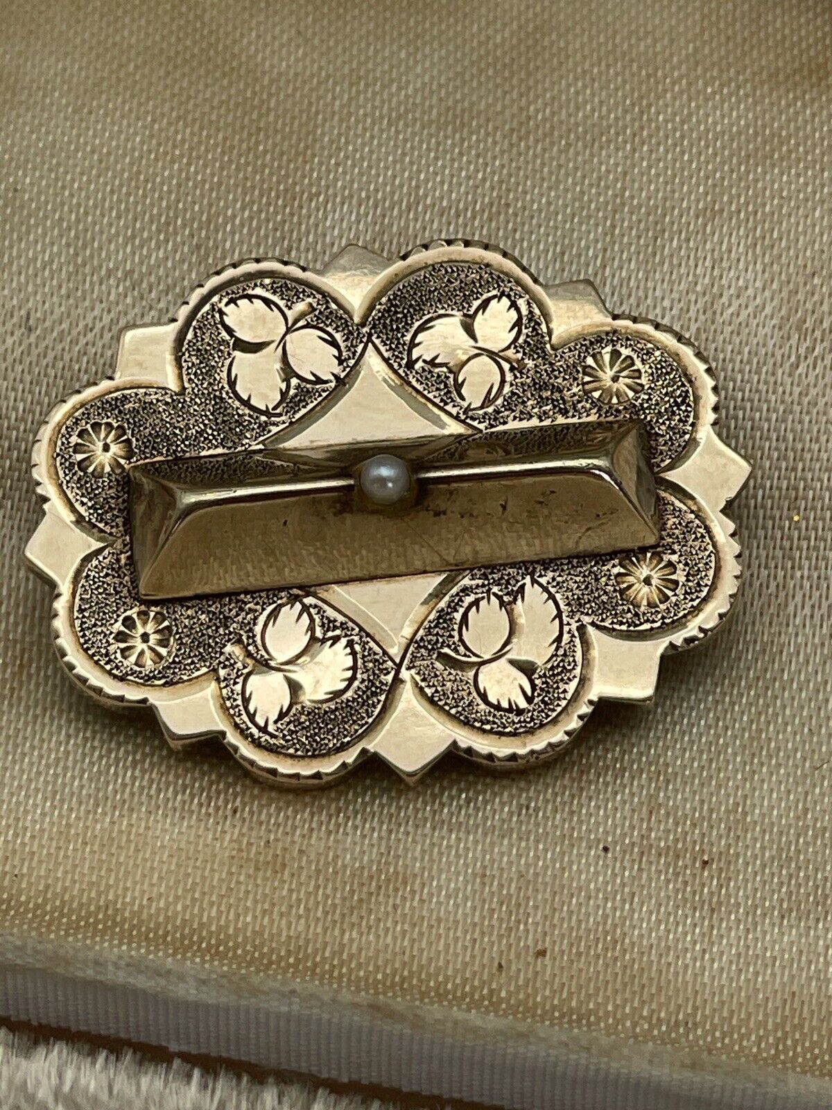 Antique Victorian Gold Brooch Pendant Seed Pearl 10kt Gold Tested