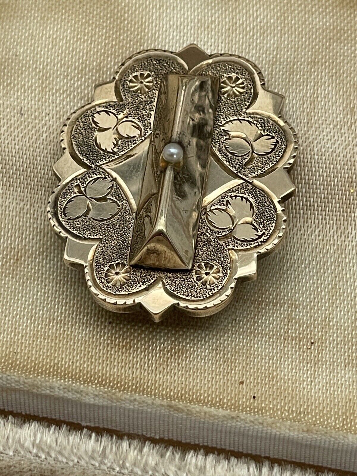Antique Victorian Gold Brooch Pendant Seed Pearl 10kt Gold Tested