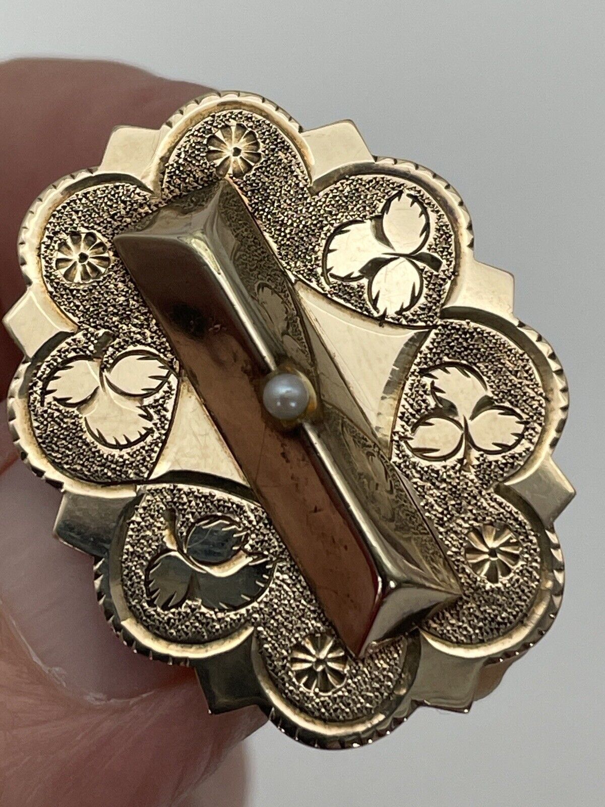 Antique Victorian Gold Brooch Pendant Seed Pearl 10kt Gold Tested