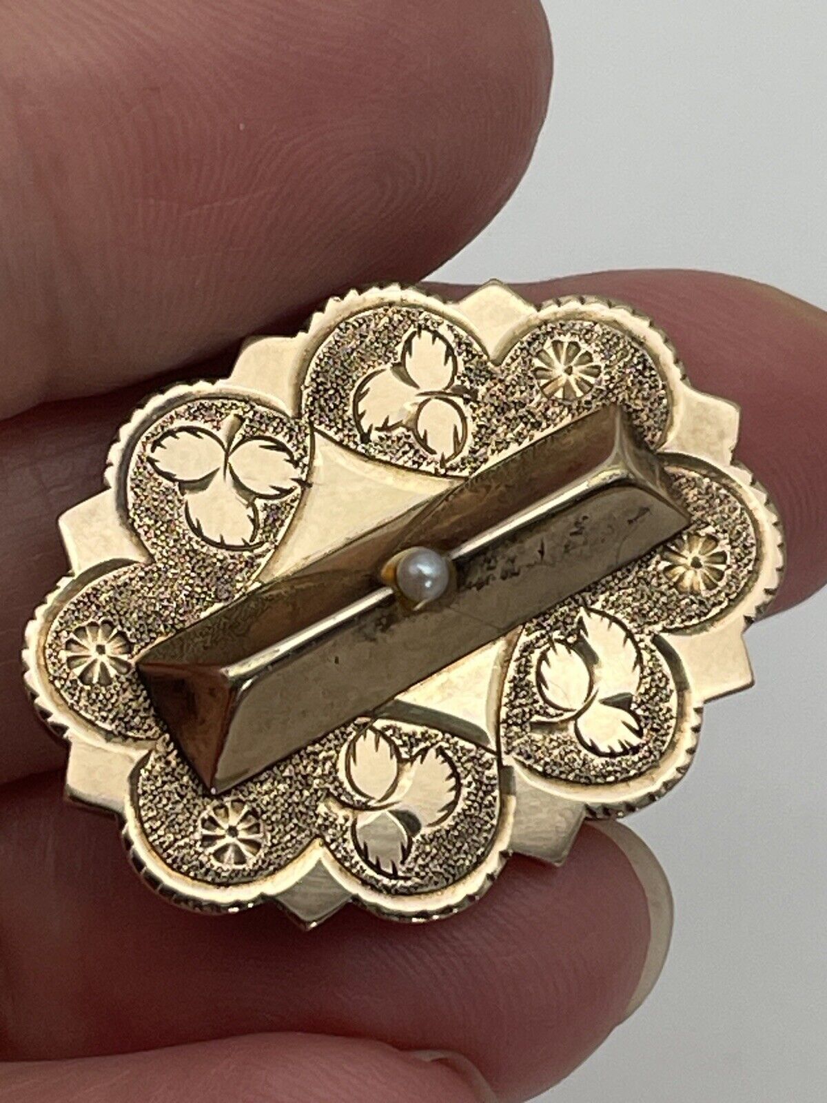 Antique Victorian Gold Brooch Pendant Seed Pearl 10kt Gold Tested