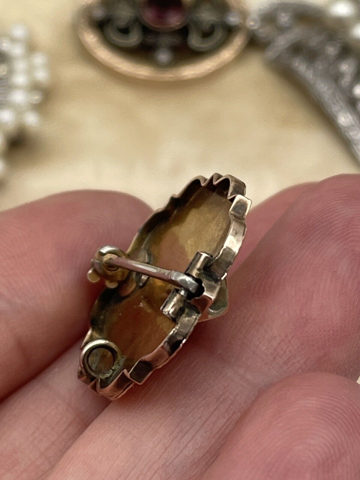 Antique Victorian Gold Brooch Pendant Seed Pearl 10kt Gold Tested