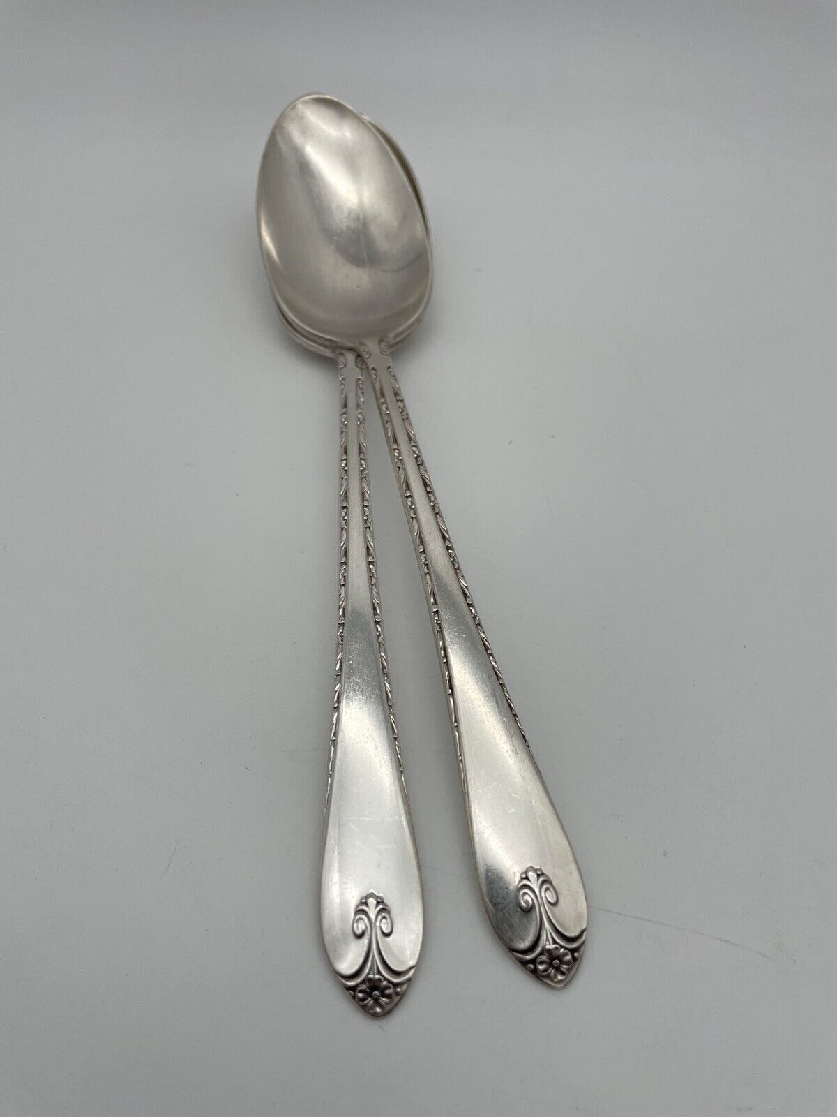Pair Of 8.25” Serving Spoons Silverplate Rogers & Son IS EXQUISITE