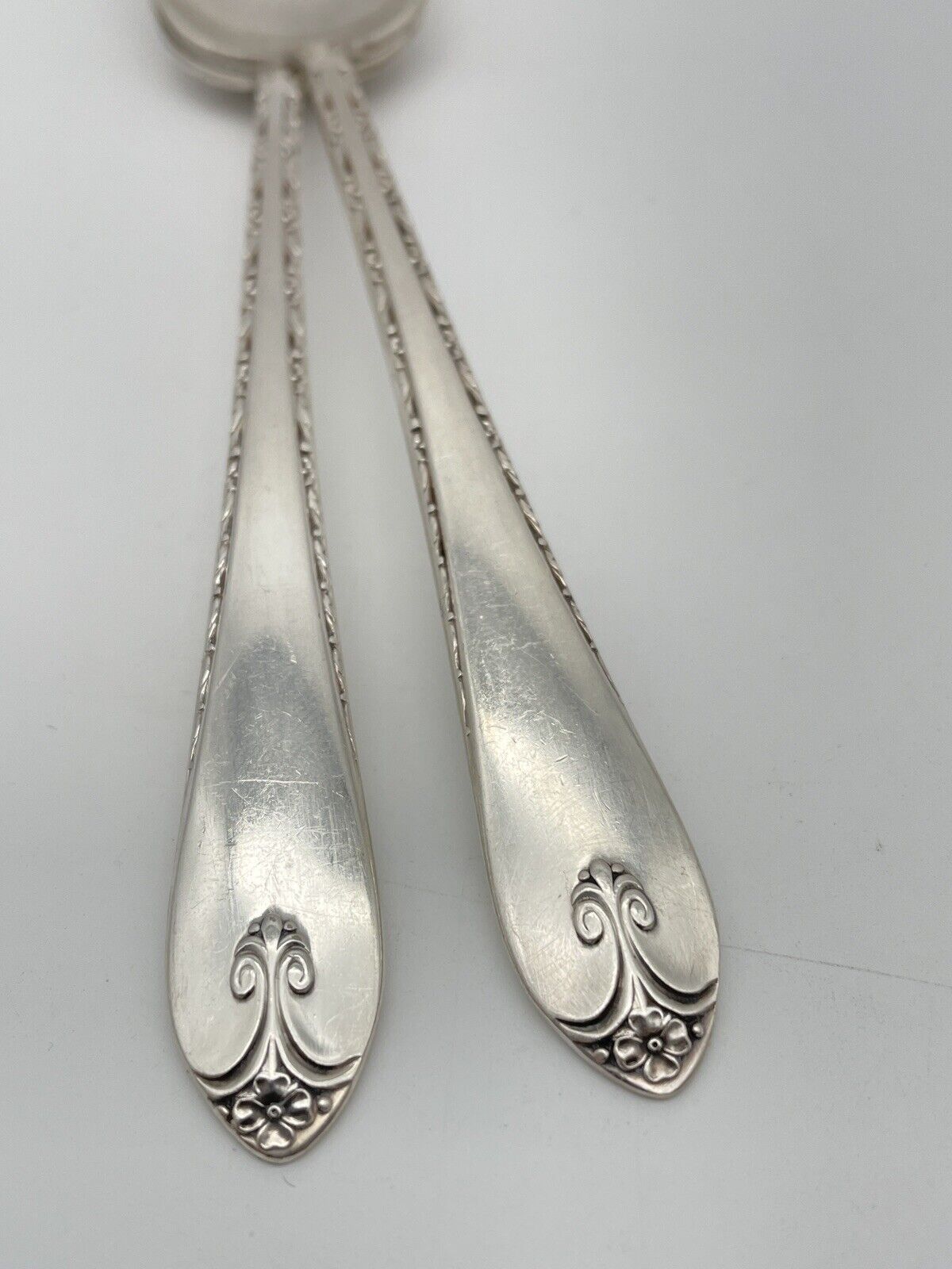 Pair Of 8.25” Serving Spoons Silverplate Rogers & Son IS EXQUISITE