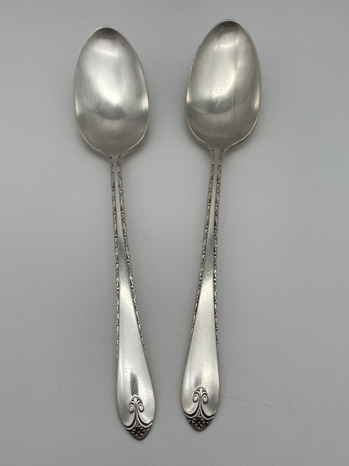 Pair Of 8.25” Serving Spoons Silverplate Rogers & Son IS EXQUISITE