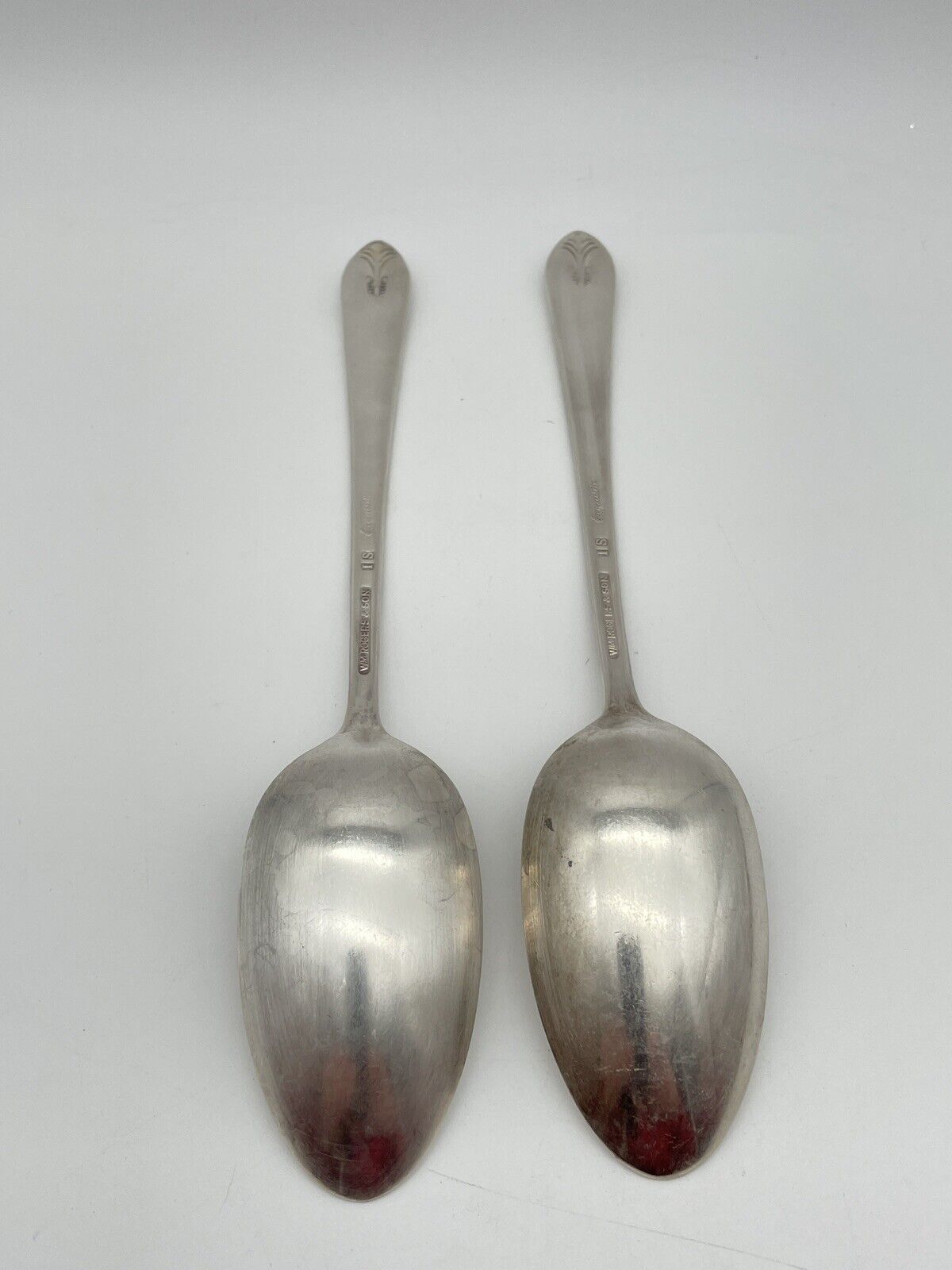 Pair Of 8.25” Serving Spoons Silverplate Rogers & Son IS EXQUISITE