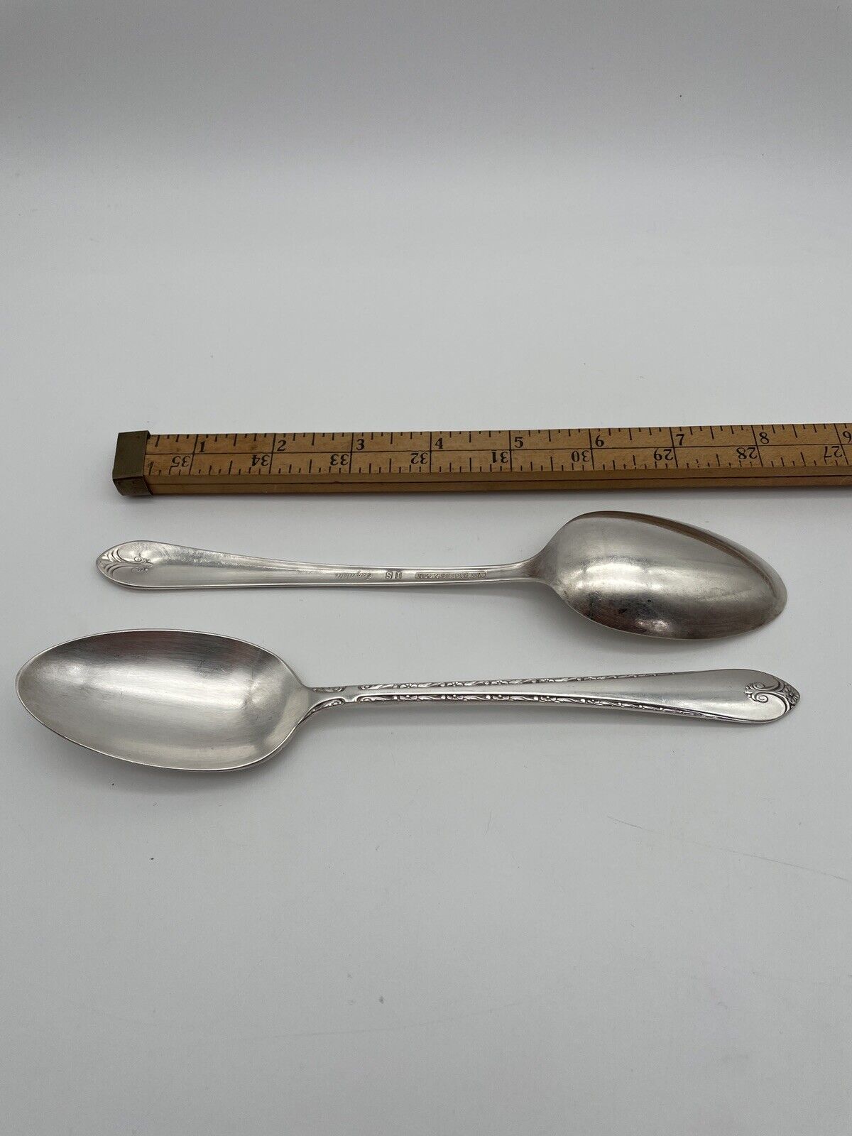Pair Of 8.25” Serving Spoons Silverplate Rogers & Son IS EXQUISITE