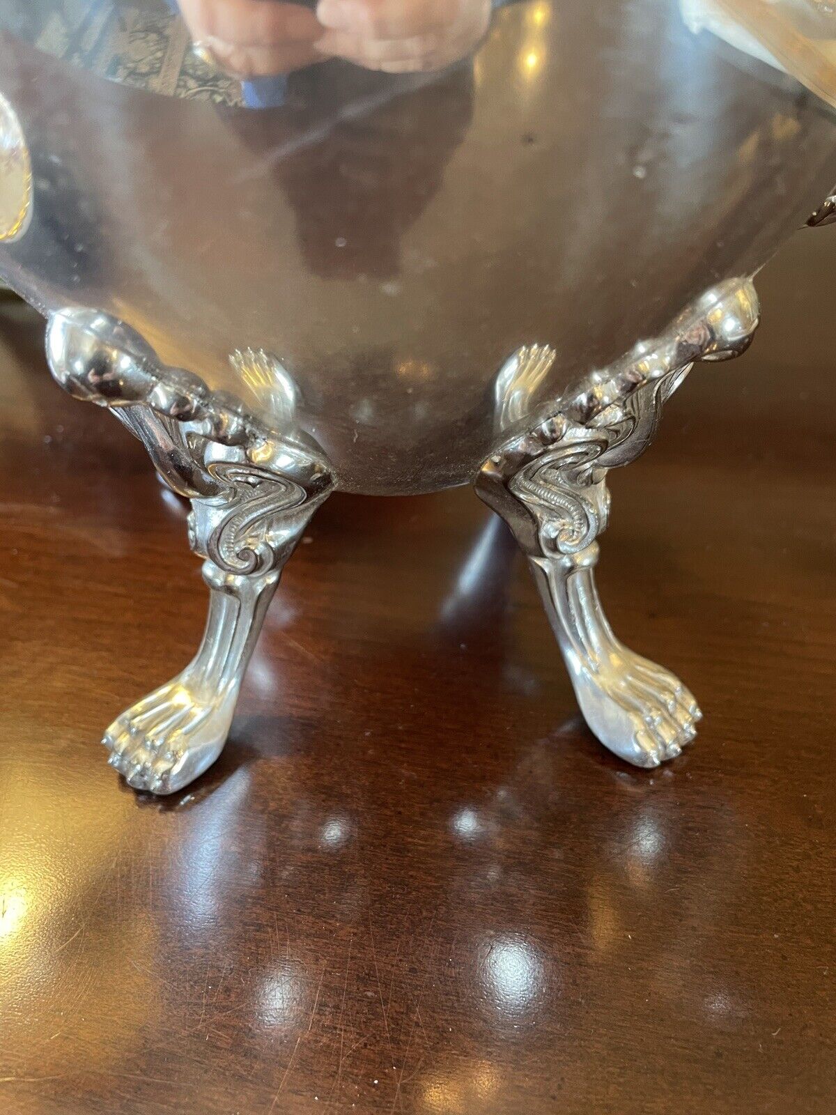 Large Lion Footed Silverplate Coffee Pot With Floral Finial VINTAGE