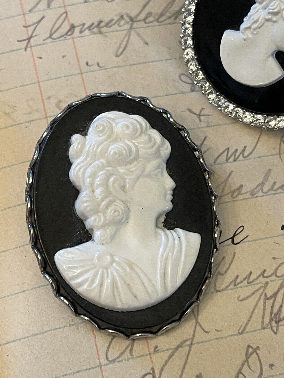 Black Cameo Lot With Black Victorian Style Bracelet GOTHIC Vintage