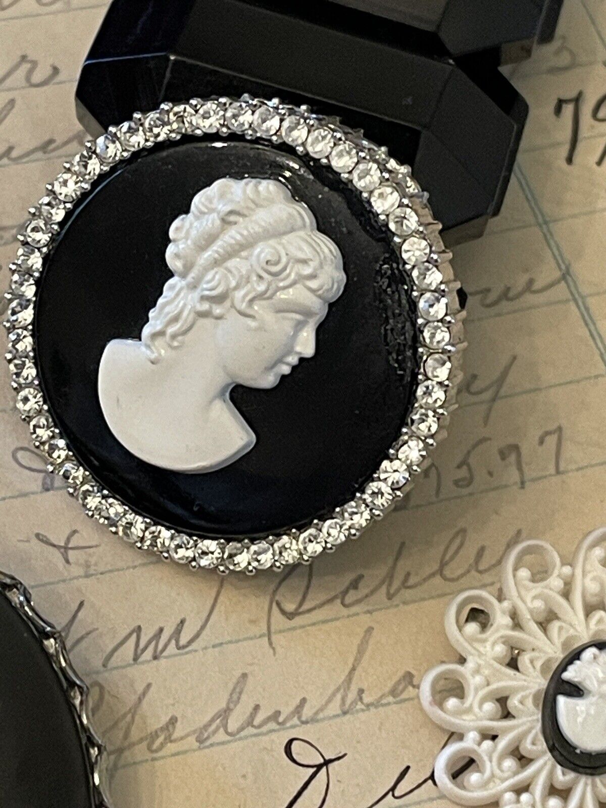 Black Cameo Lot With Black Victorian Style Bracelet GOTHIC Vintage