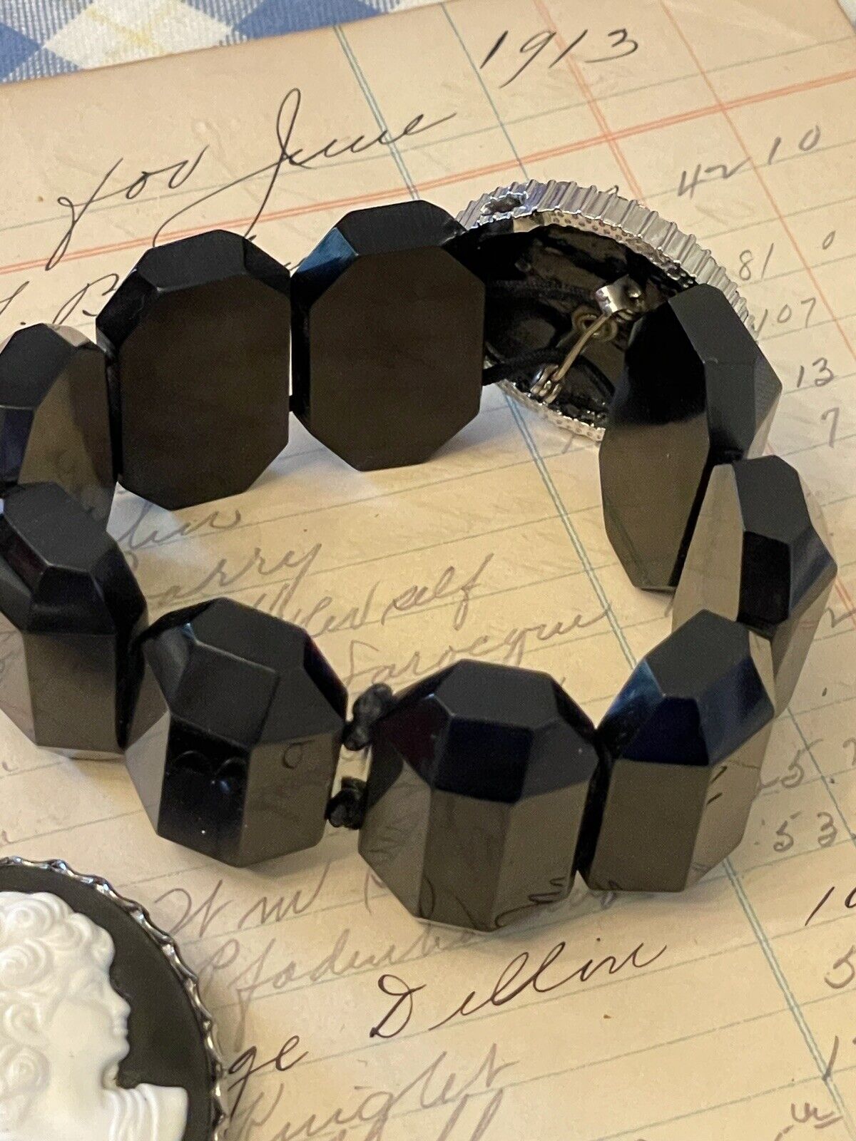 Black Cameo Lot With Black Victorian Style Bracelet GOTHIC Vintage