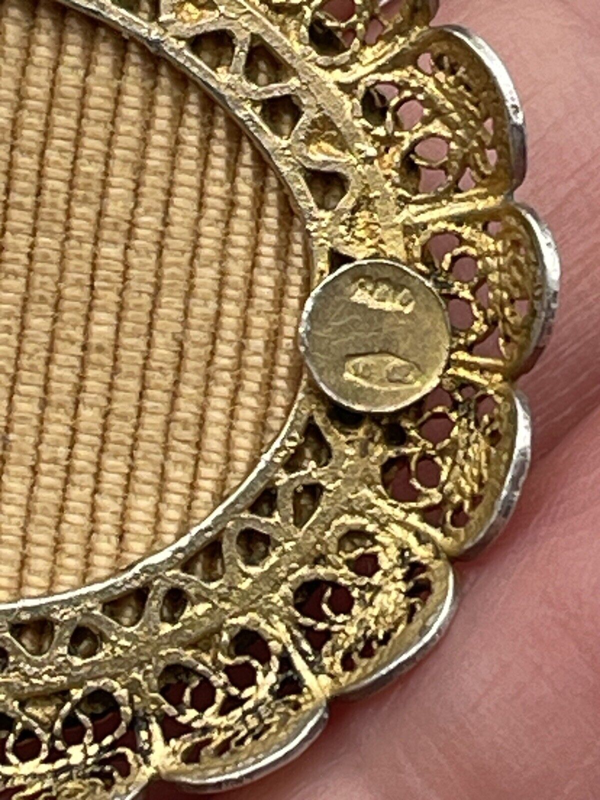 Antique Hand Painted Miniature Brooch Pendant 800 Silver Lace Filigree
