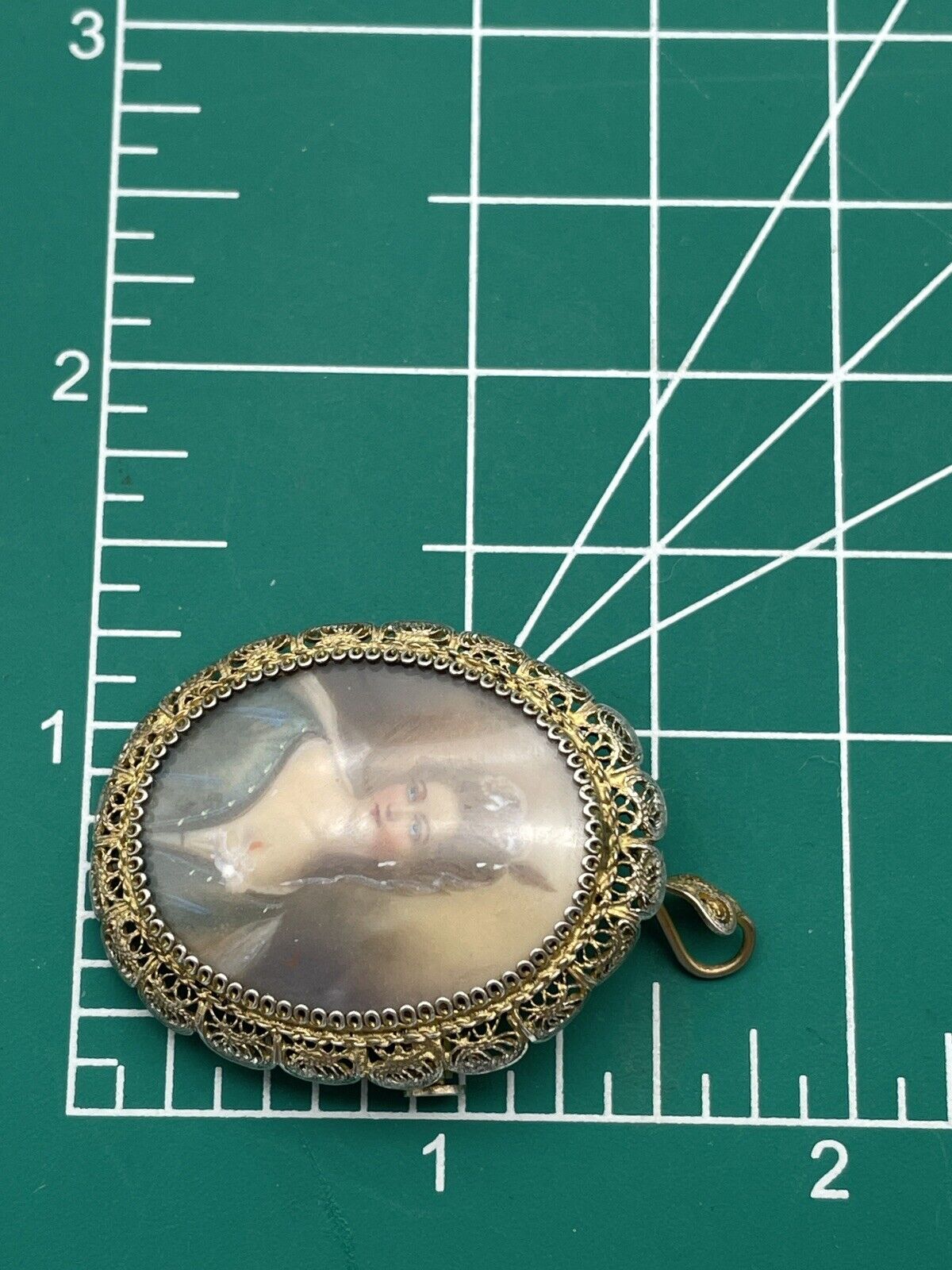 Antique Hand Painted Miniature Brooch Pendant 800 Silver Lace Filigree