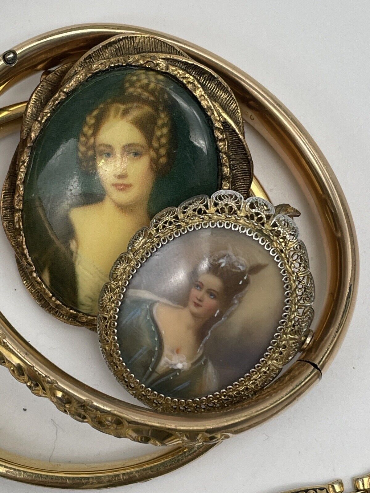 Antique Hand Painted Miniature Brooch Pendant 800 Silver Lace Filigree