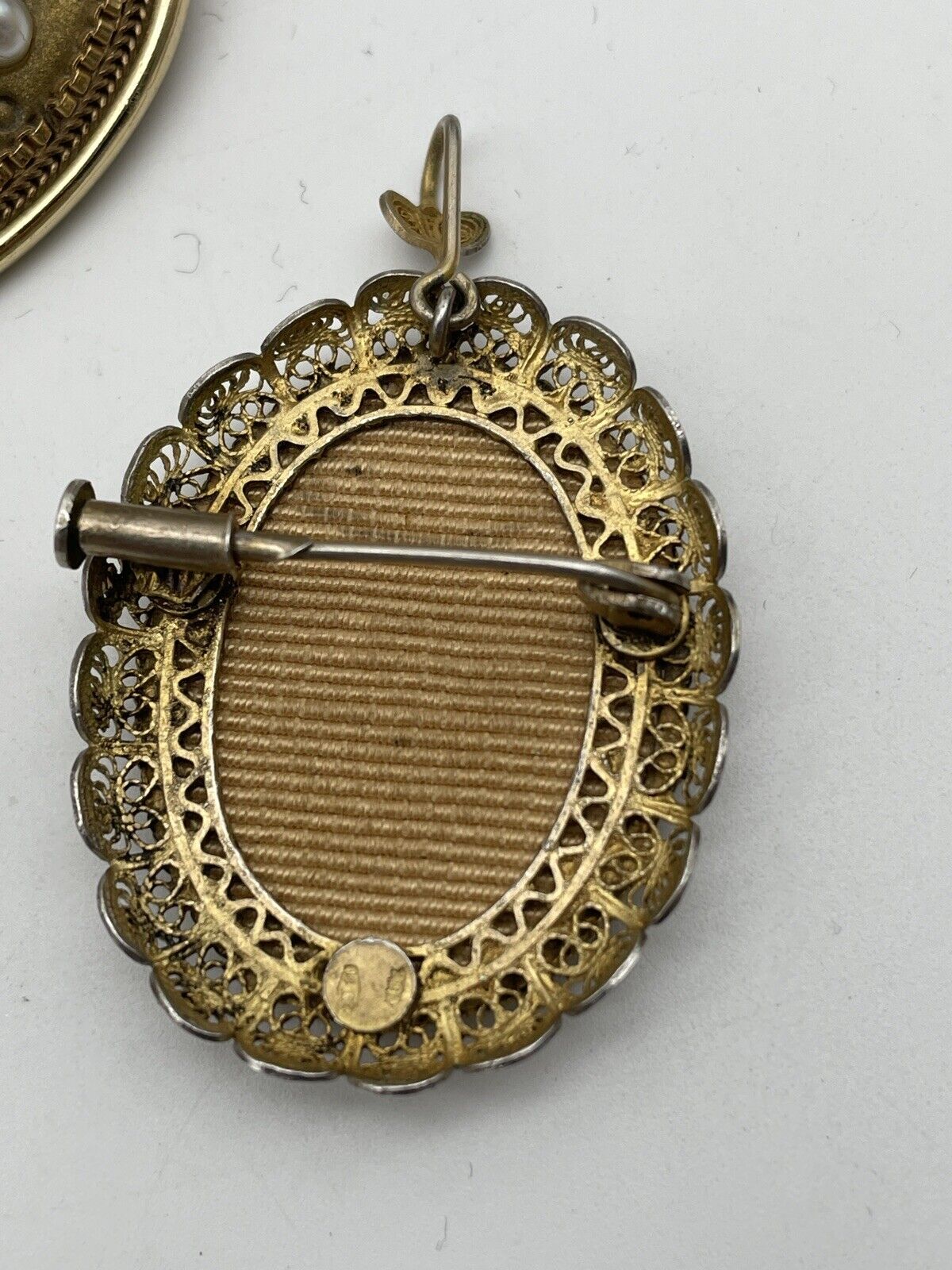 Antique Hand Painted Miniature Brooch Pendant 800 Silver Lace Filigree