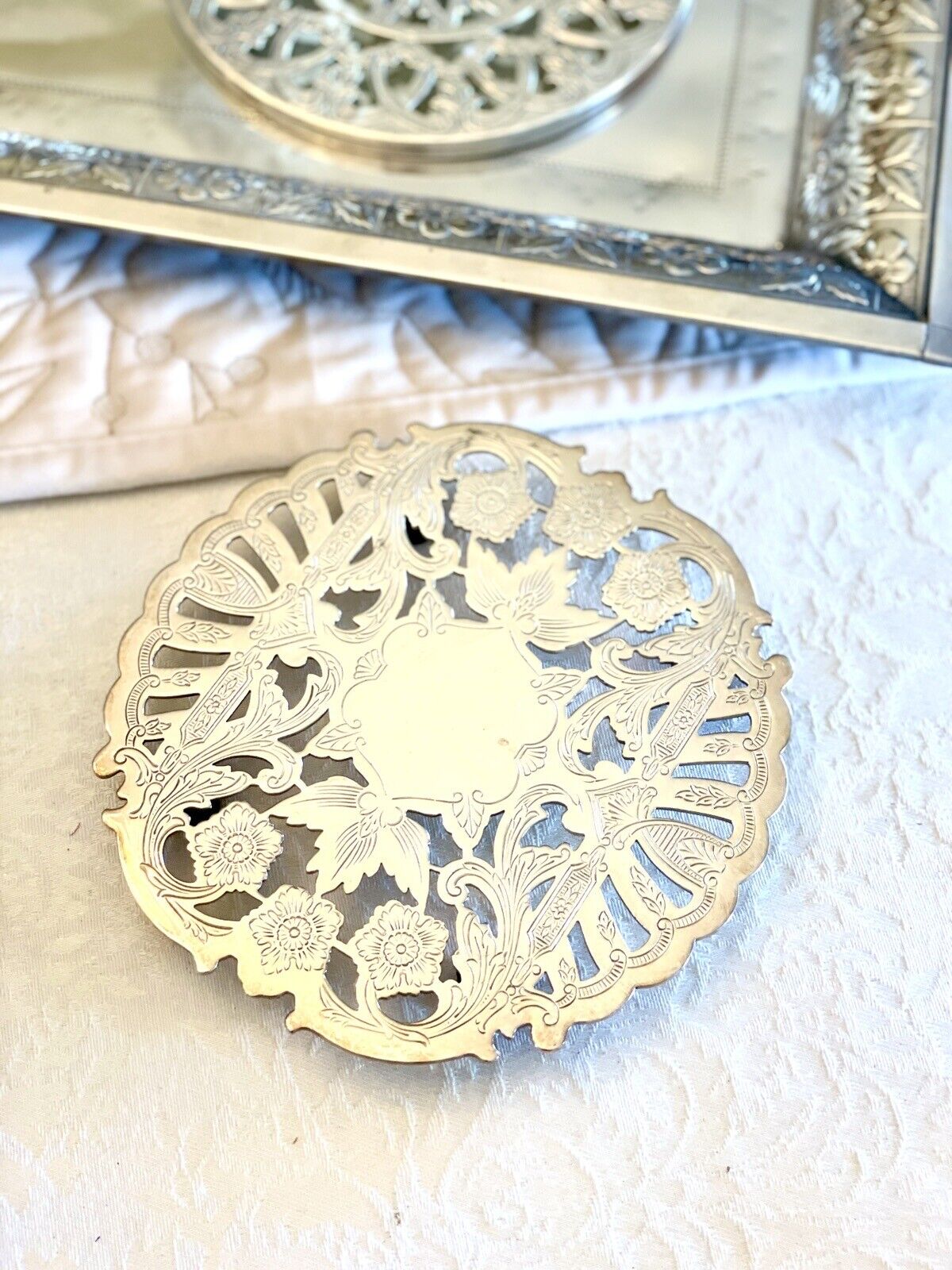 Trivet Reticulated & Chased By WALLACE Silverplated Substantial