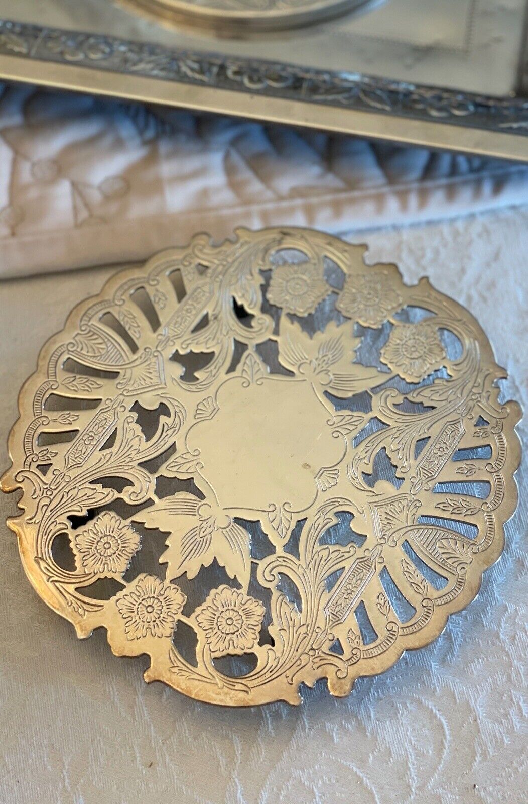 Trivet Reticulated & Chased By WALLACE Silverplated Substantial