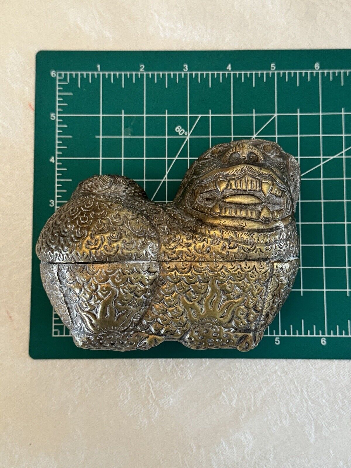 VINTAGE Foo Lion Dog “Betel Nut” Container Box Metal